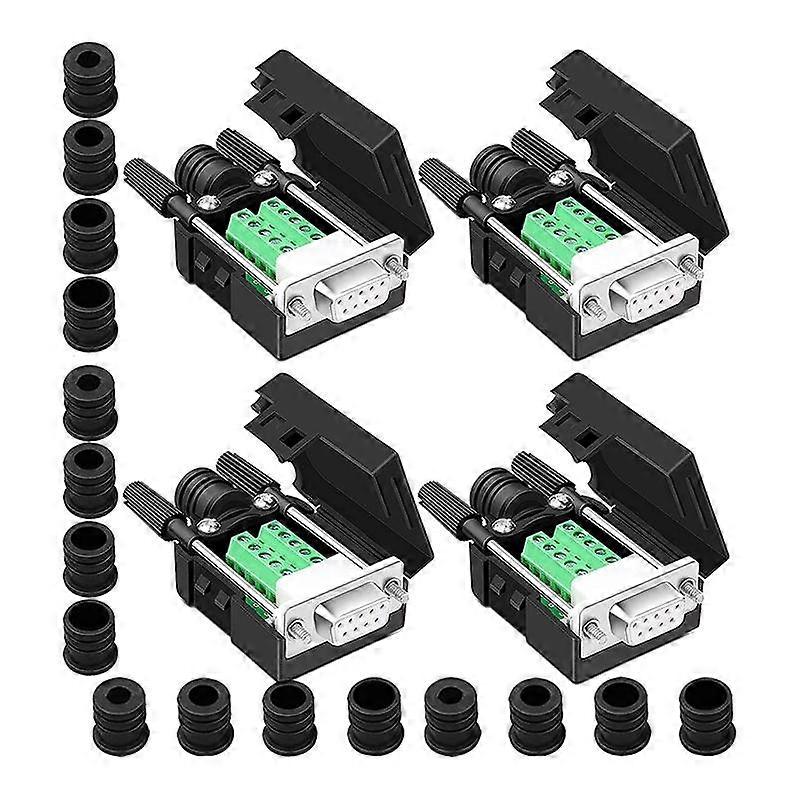 4PCS DB9 Female Breakout Connector,DB9 Solderless RS232 D-SUB Serial To 9-Pin Port Terminal Adapter