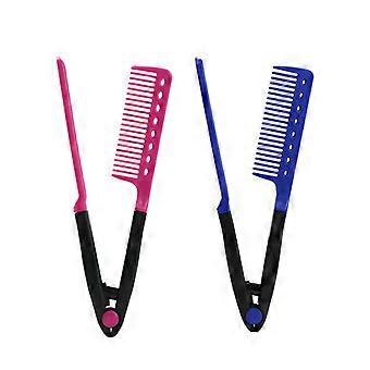 2 Pieces Hair Straightening Comb Salon Hair Brush Combs Hairdressing Styling Straightener V-Shape Straightening Comb for Knotty Hair (Roes Red, Blue)