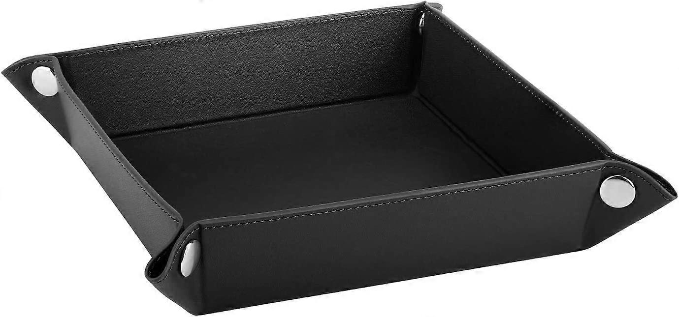 Classic Rectangular Leather Tray, Coin, Key, Wallet and Accessory Storage Tray - Small, Black
