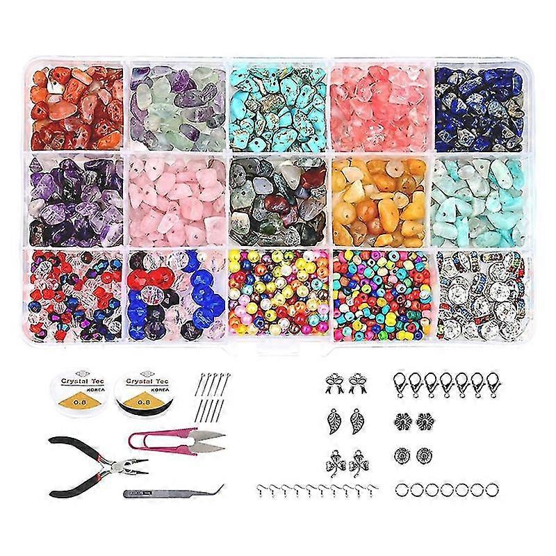 1 Set Natural Irregular Gemstones Beads Kit With Jump Rings Ear Hooks Pliers Lobster Clasps For Diy Jewelry Making