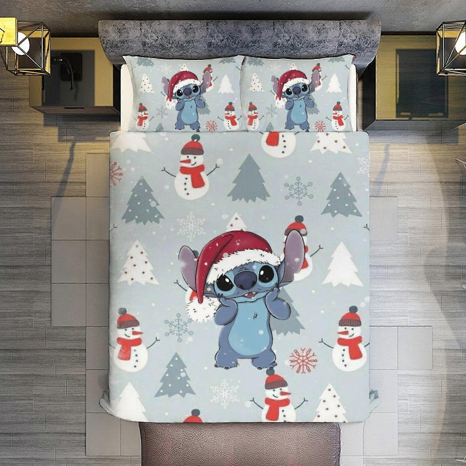 v119 Lençóis de Cama Christams Stitch Conjuntos de 3 Peças Tamanho Completo/Queen Size - Colchas de Microfibra Reversíveis com Fronhas Colcha Leve e Macia C