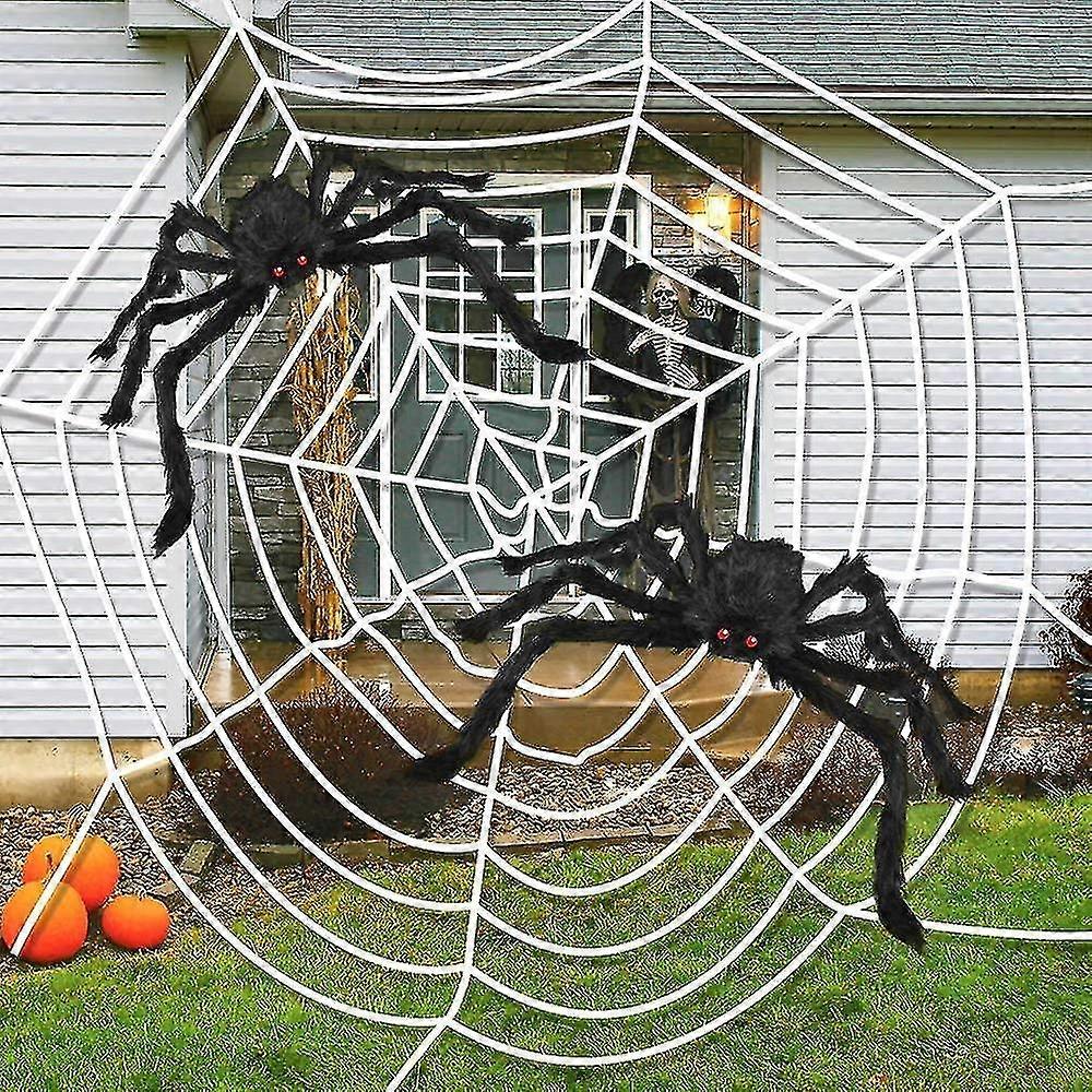 3pcs Halloween Spider Web Halloween Spider Decorations 142" Mega Spider Web 30" Giant Spider And Web