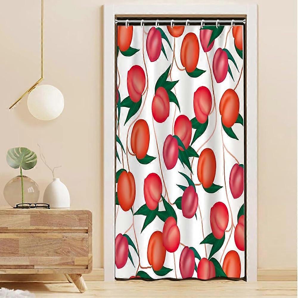 フルーツシャワーカーテン赤桃シャワーカーテンフック付きセット48x72インチ緑の葉生地バスルームストール用防水ウォッシャブルシャワーカーテン