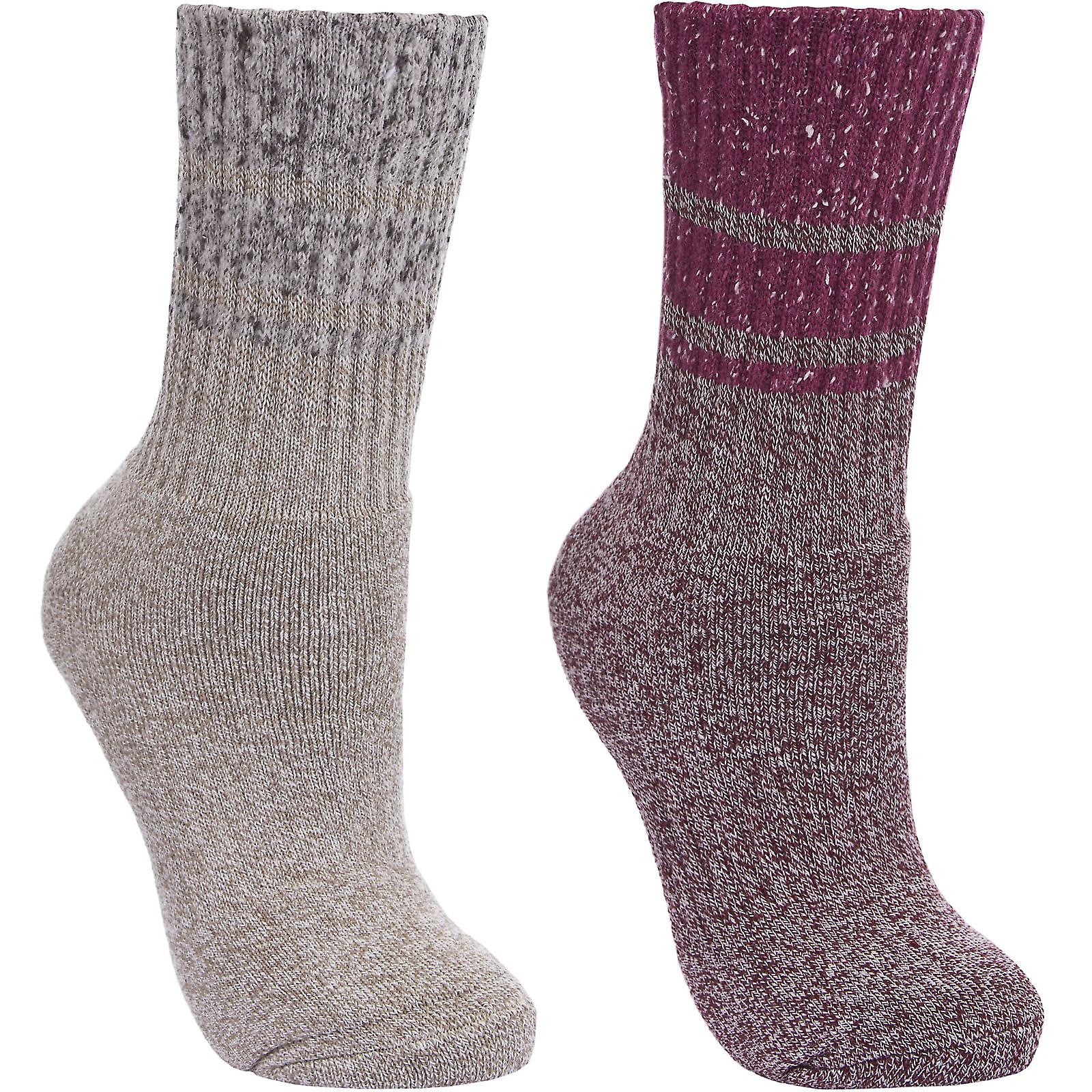 Trespass Womens Two Pack Hadley Anti-Blister Walking Hiking Socks Grape/Oatmeal