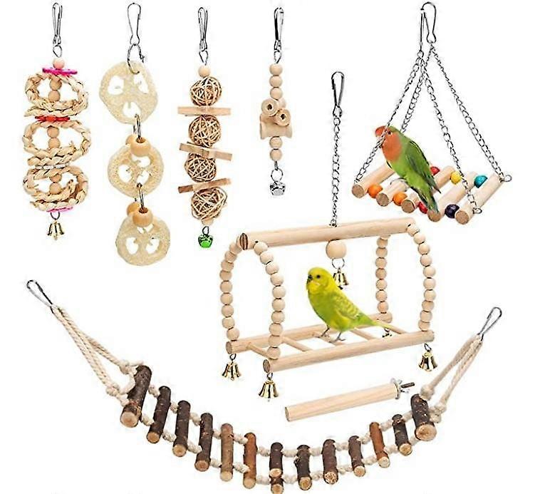 8 Packs Bird Parrot Swing Hanging Toy,Natural For Parrots, Parakeets, Cockatiels, Budgie|Bird Toys