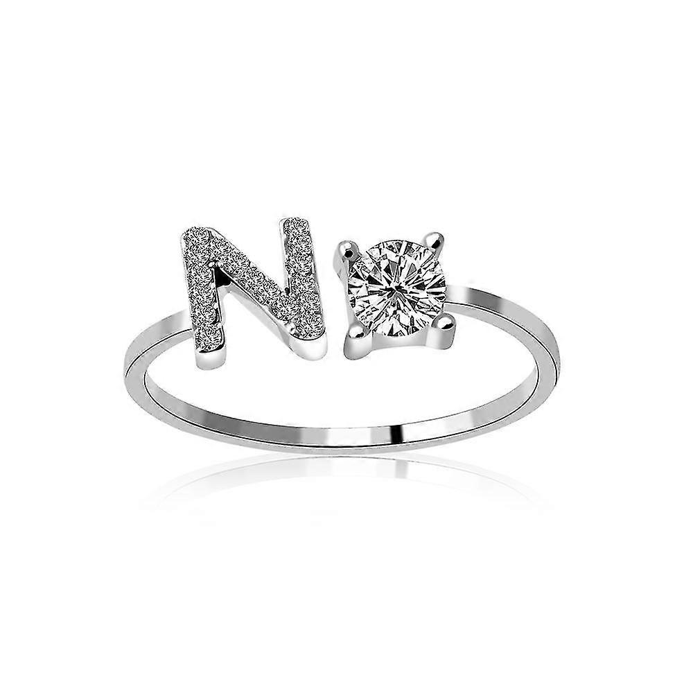 A-Z Letter Metal Adjustable Opening Ring Initials Name Alphabet(N)