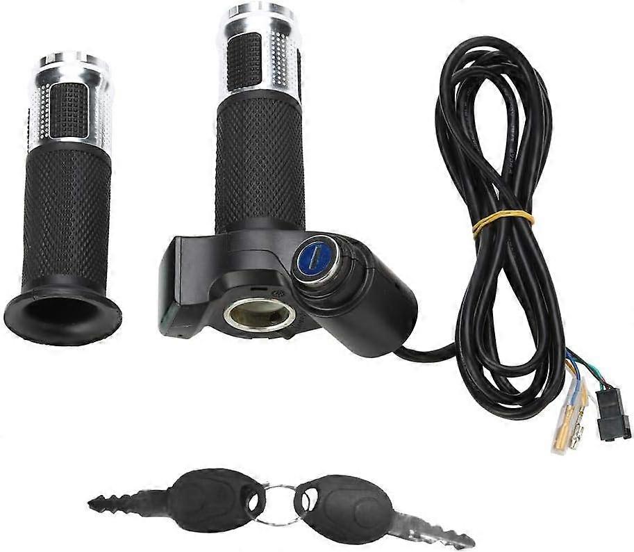 Twist Throttle Grips, Handlebar Throttle Grips Cable with LED Display Screen Handle and Key Knock 22mm(Gold)