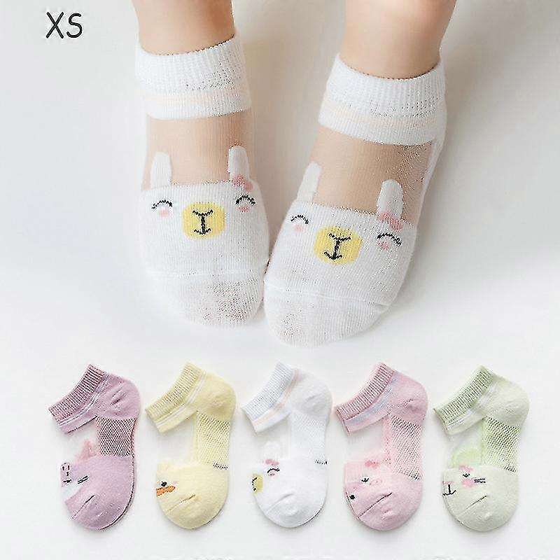 5 Pairs Summer Socks Kids' Soft Mesh Ultra Thin Socks Non-Slip Super Cute Design With