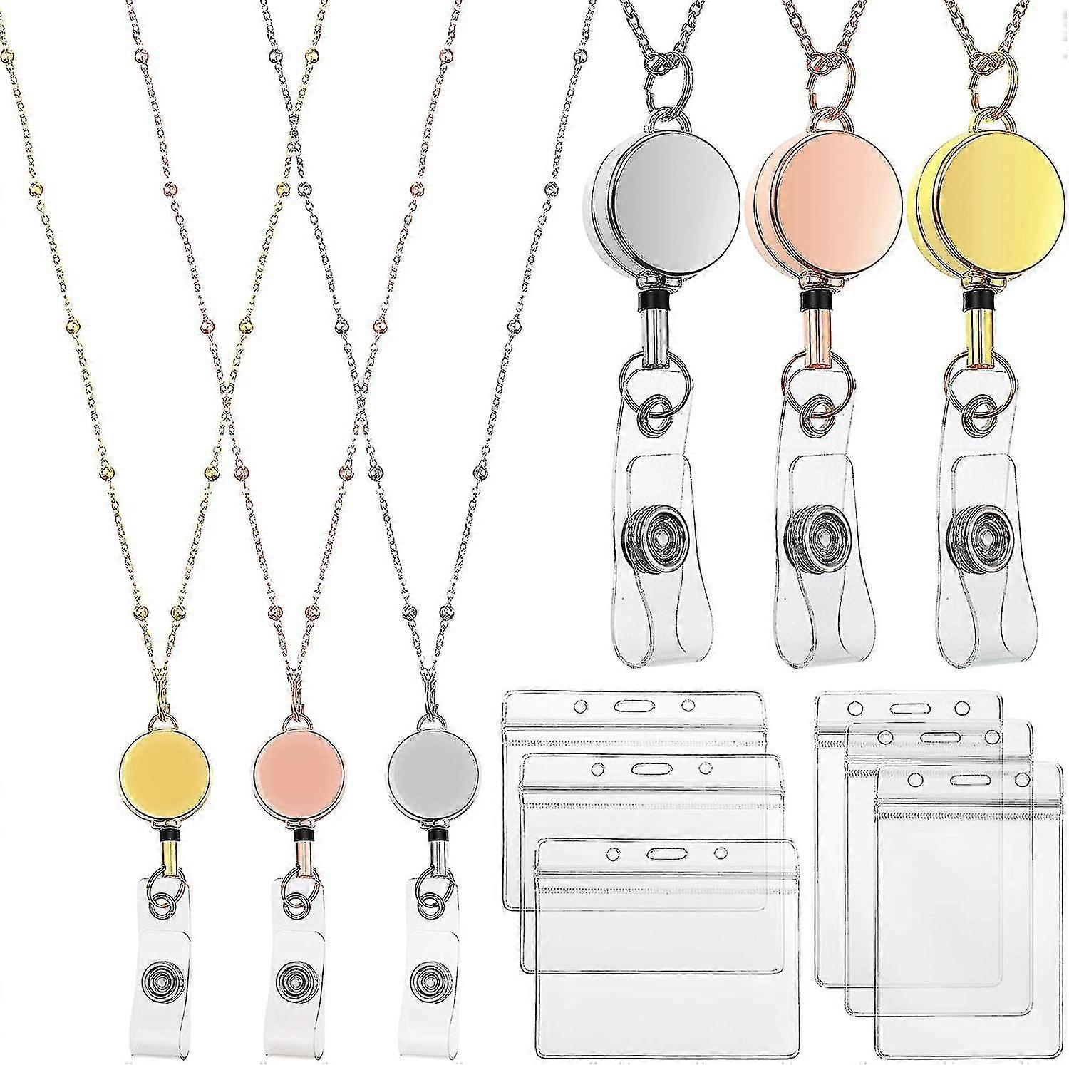 Cordino retrattile per mulinello badge con supporto ID, collana con cordino badge con perline 3pcs