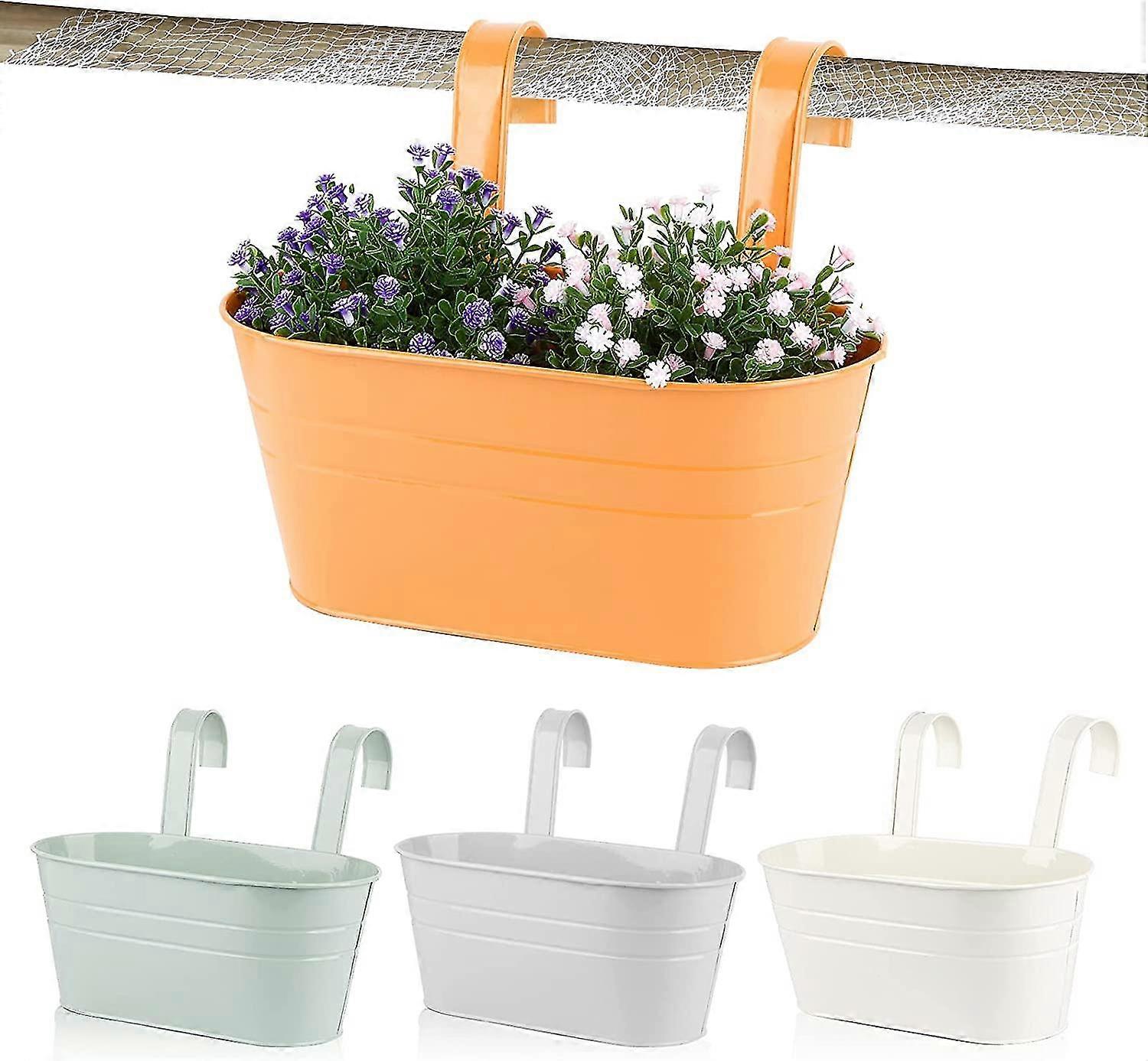 4 قطع أواني زهور معلقة معدنية قابلة للإزالة خطاف قابل للفصل بدون ثقب تصريف لسياج الفناء شرفة الحديقة