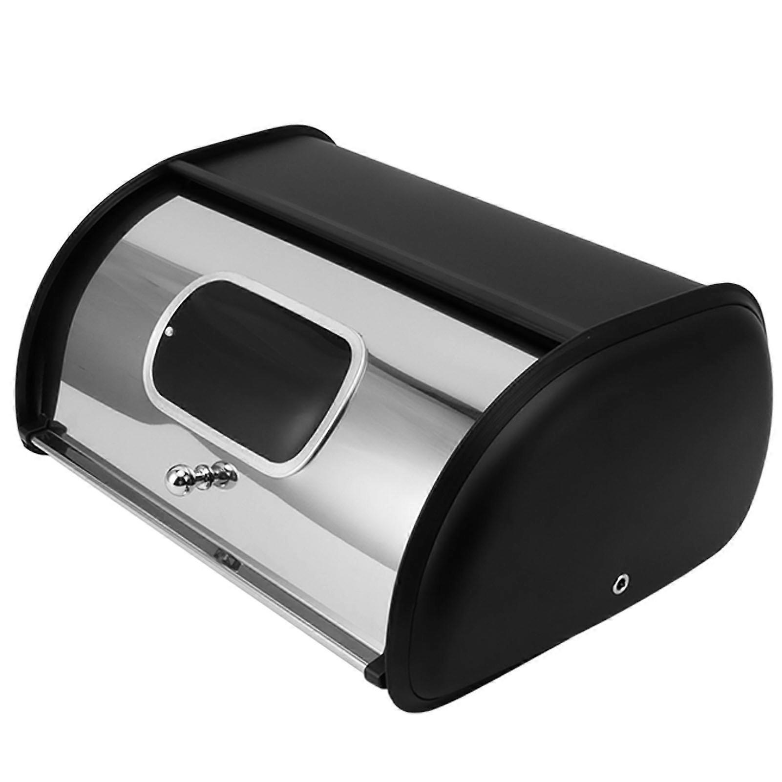Bread Holder Storage Container With Small Window for Kitchen Countertop Black Bin