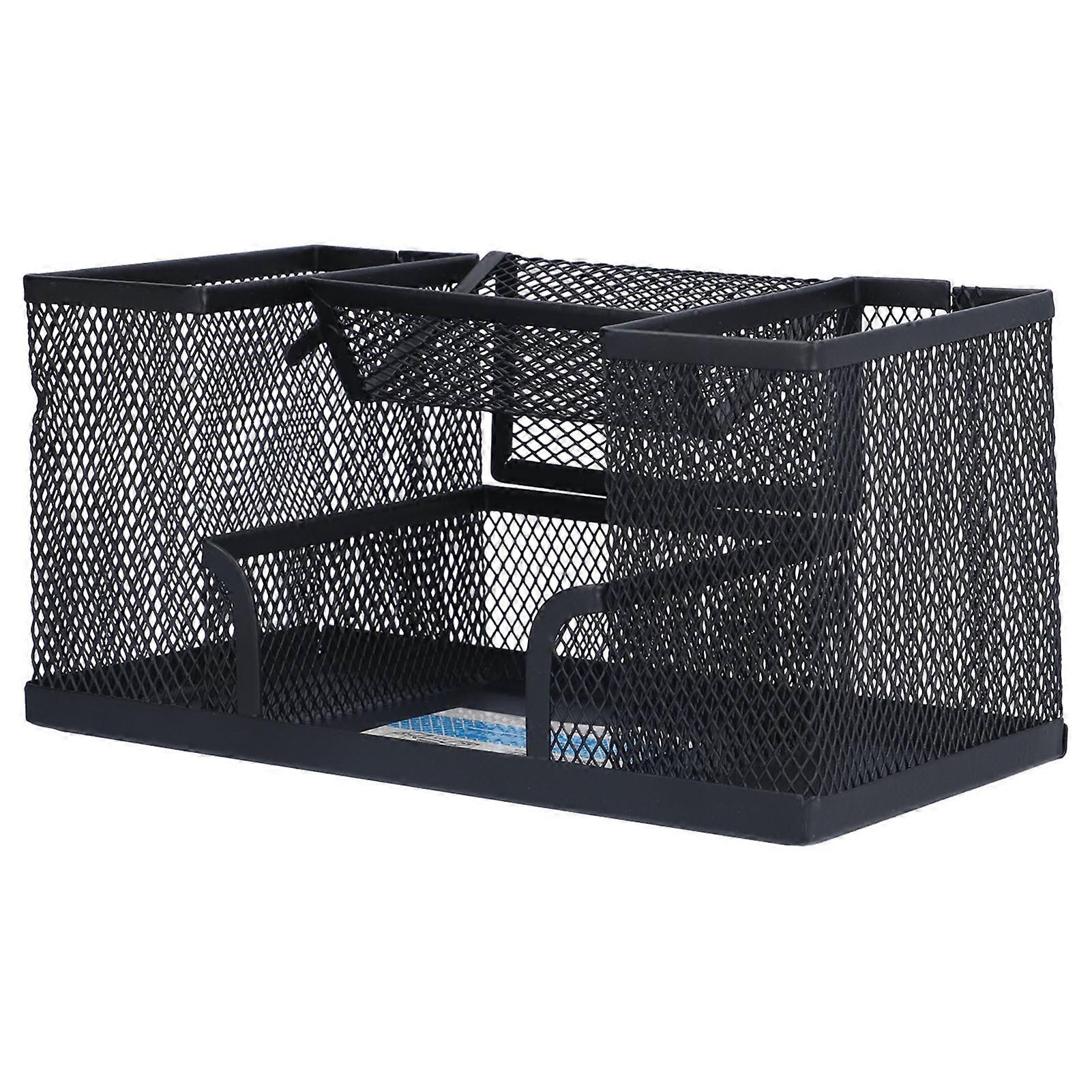 Metal Rectangular Grid Pencil Container Black Desktop Organizational Pen Holder for Office Use