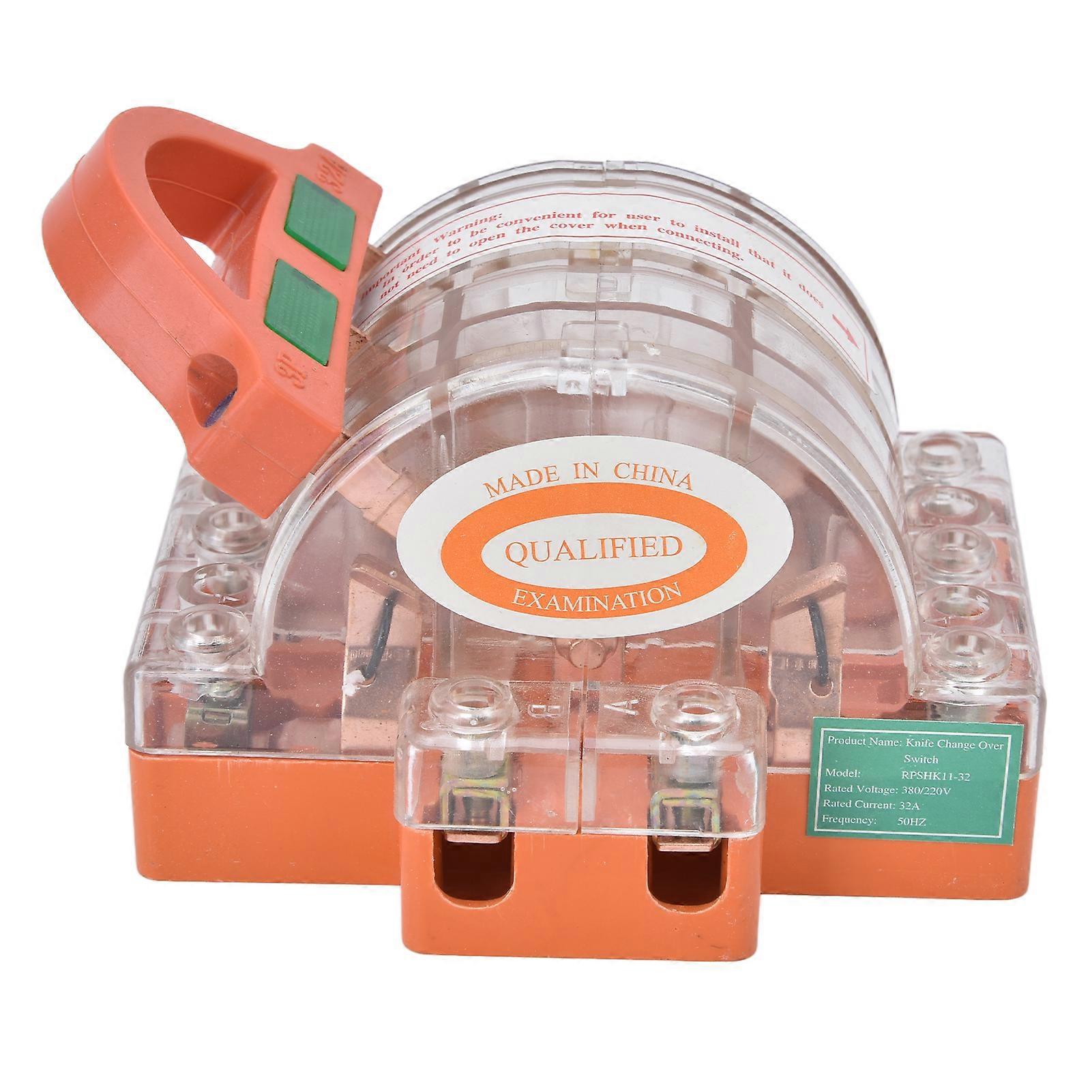 3 Pole Double Throw Knife Switch with LED Indicator AC 380V 32A Copper Transparent Shell