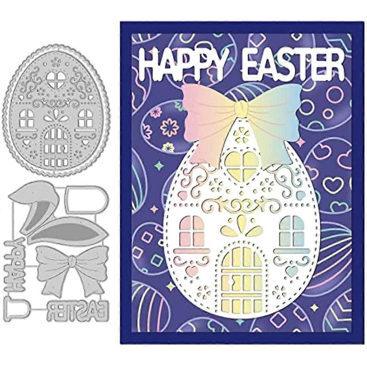 Easter Egg House Cutting Dies Bowknot Carbon Steel Die Cuts for DIY Crafting Embossing Stencil Template for Easter Background Card Making Scrapbooking