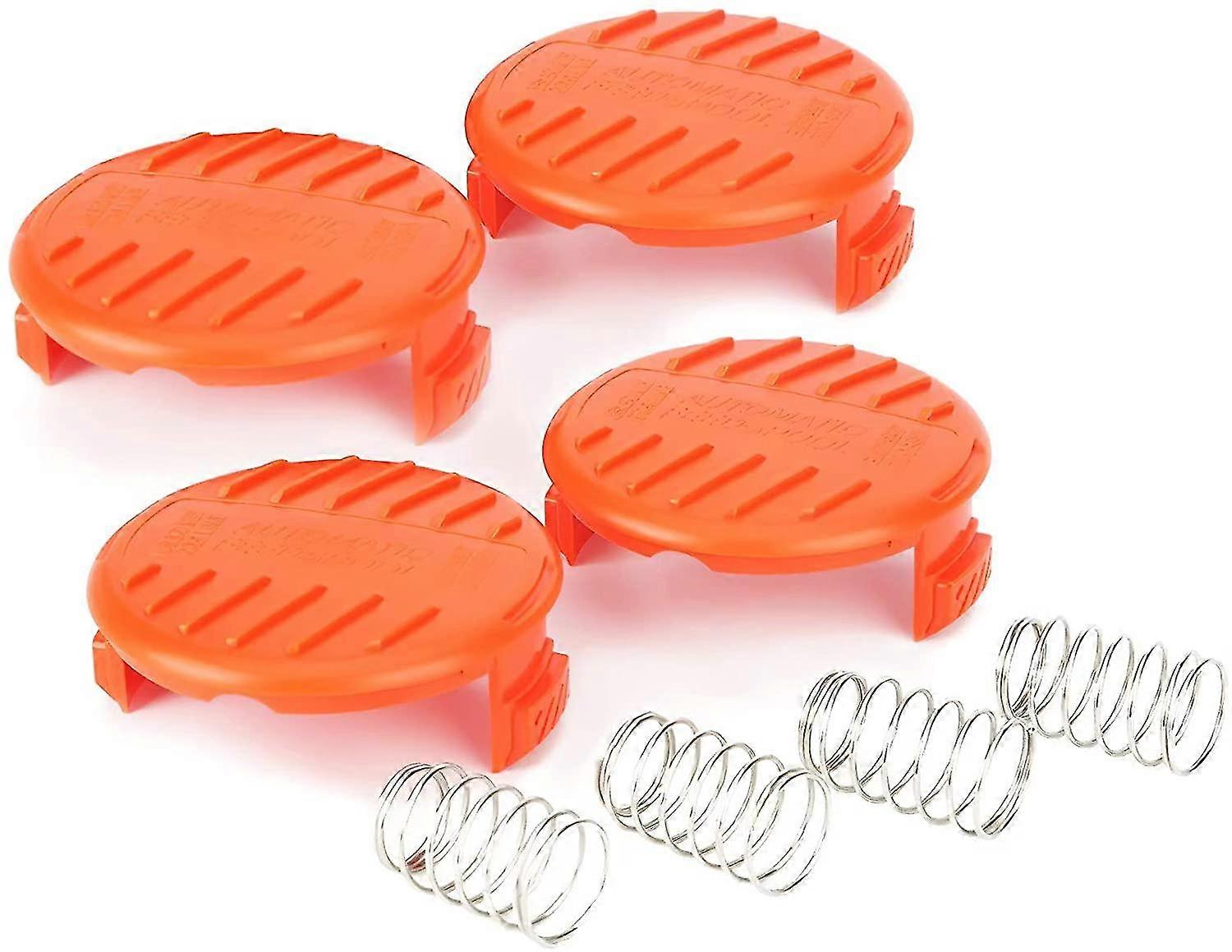 Compatible Trimmer Replacement Spool Cap Covers For Black + Decker Trimmer, 4 Pack (4 Spool Caps + 4 Springs)