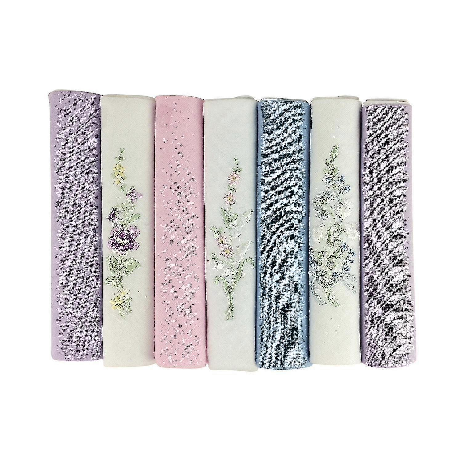 6 팩 여성용 / 여성용 염색 및 자수 손수건 스트라이프 새틴 테두리, 100 % 코튼