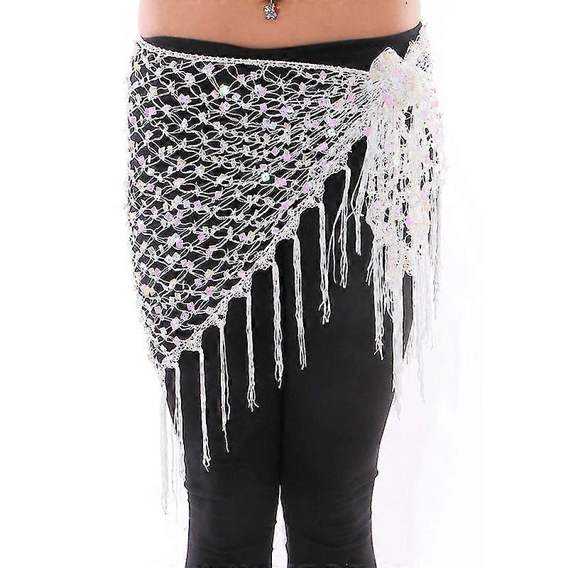 Greengoldsilver Belly Dance Accessories Shining Crochet Belt Sequins Hip Scarf Tassel Wraps For Bellydance Handkerchief