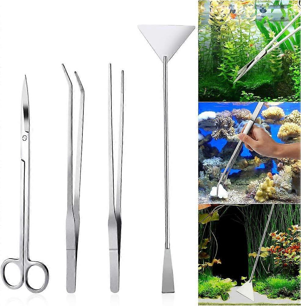 4 Pieces Aquarium Tools Stainless Steel Tweezers Scissors Spatula for Aquatic Plant Accessories Aquarium Tool Set Fish Tank Aquarium Tool