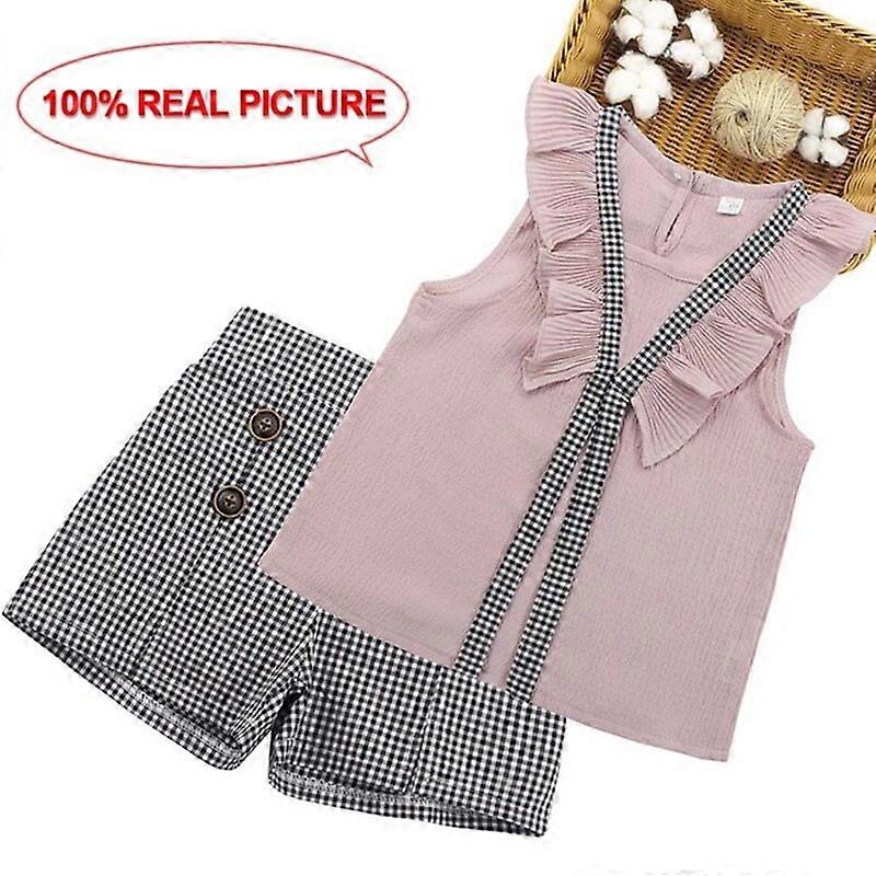 Barn Sommarkläder Barn Lappverk Barn Kläder Set Väst + Kort 2PCS Kläder För Barn Casual Stil Big Bow Barnkläder KIDS Outfit Sets