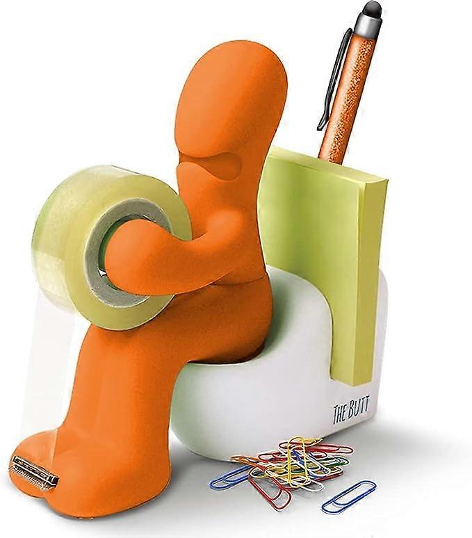 Office Supplies - Fun Tape Dispenser - Fun and Cool Office Accessory Holder with Tape Roll, Paper Clips, Sticky Notes and Pen Included (Orange)