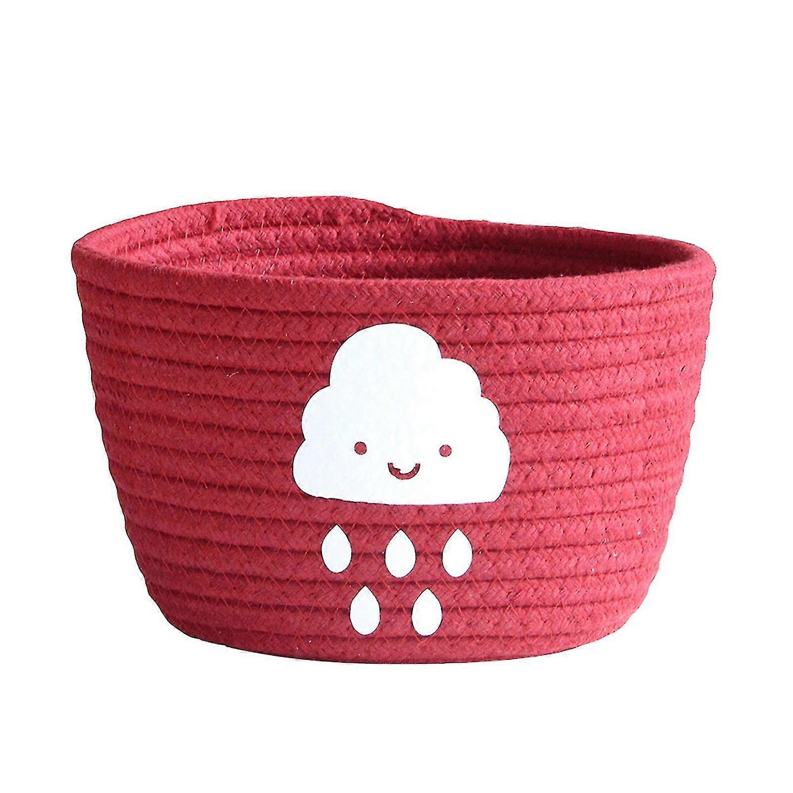 Cute Woven Storage Basket Toys Desktop Organizer Sundries Storage Box Wine Red