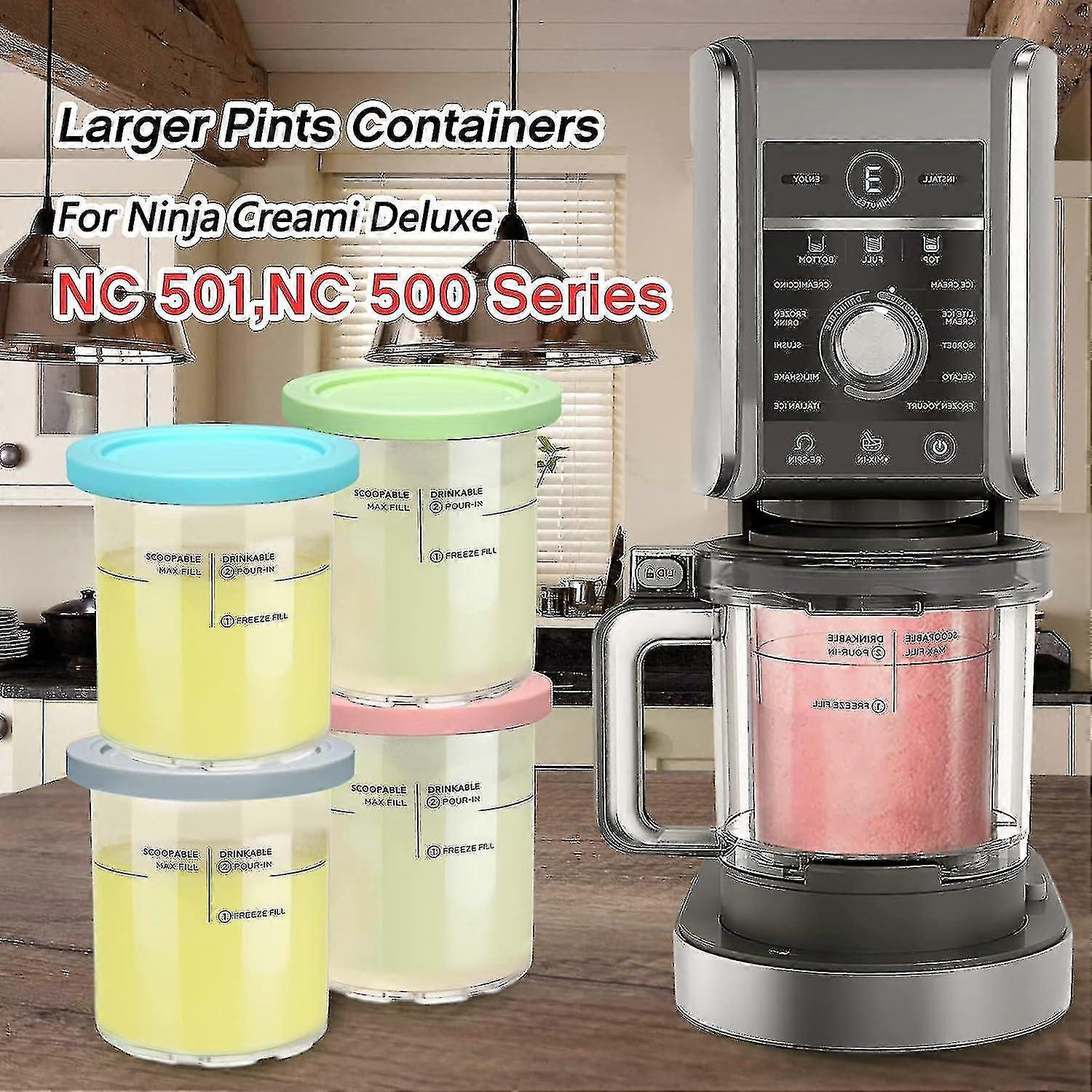 Pot Ninja Creamy Deluxe Nc502eu Lot De 50 Récipients En Plastique Transparent Avec Couvercles, Anti-fuite, Passent Au Micro Ninja Creami Nc701