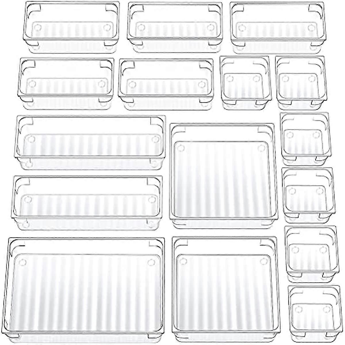 16 Pcs Transparent Drawer Storage System Multi-Size Drawer Manager
