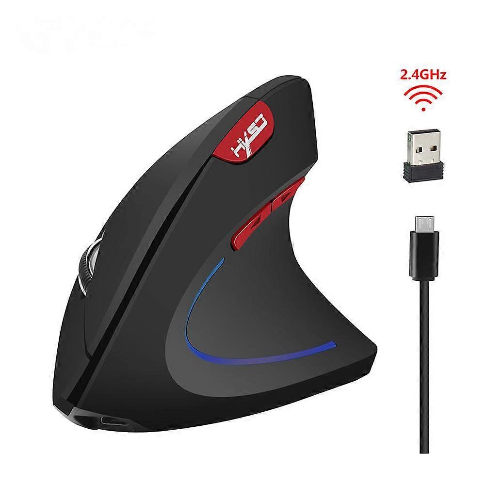 Vertical wireless mouse 2.4GHz mouse ergonomic design 2400DPI(black red)