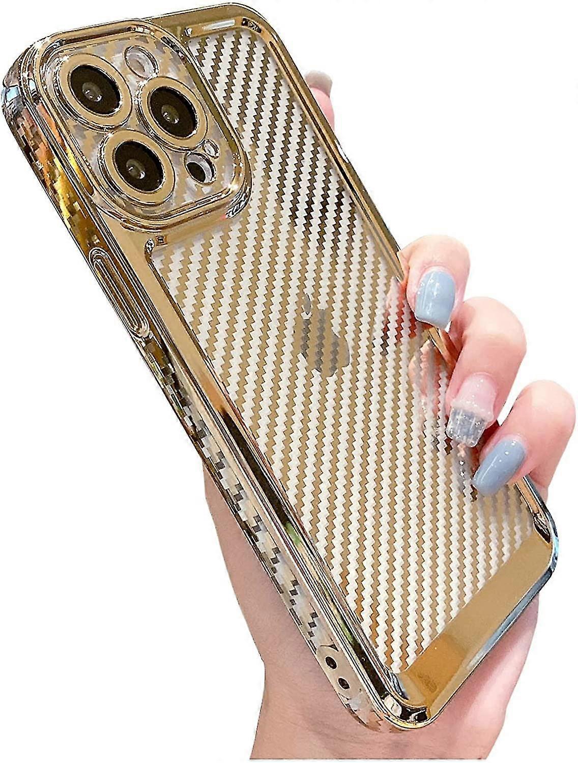 Plating Stripe Pattern Case Compatible With Iphone 14 Pro Max/14 Pro, Soft Tpu Shockproof Cover With Lens Protector