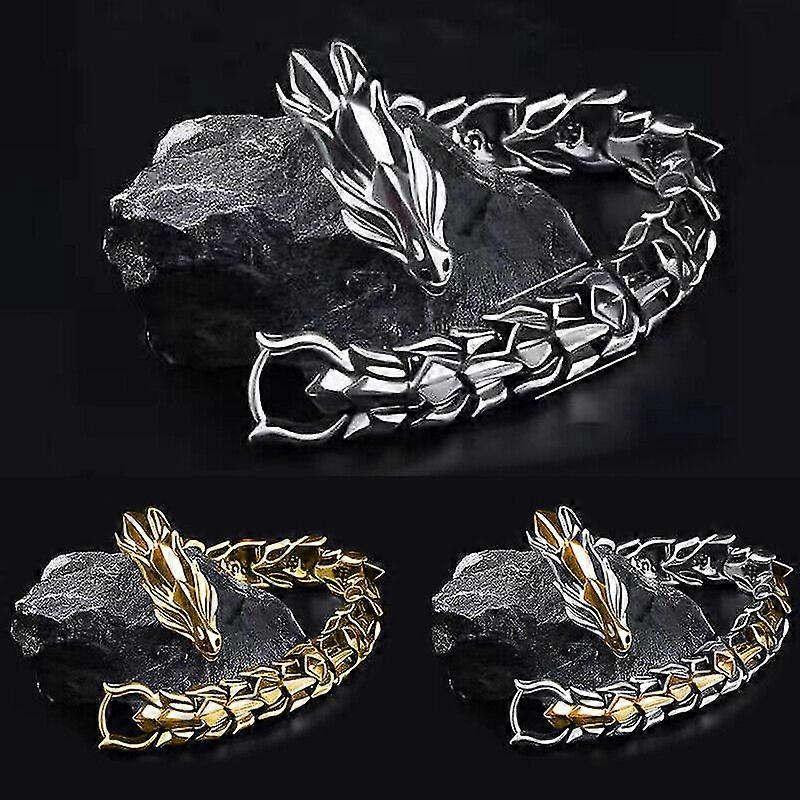 バイキングドラゴンリンクチェーンブレスレットクールメンズステンレススチールウロボロスバングルギフト