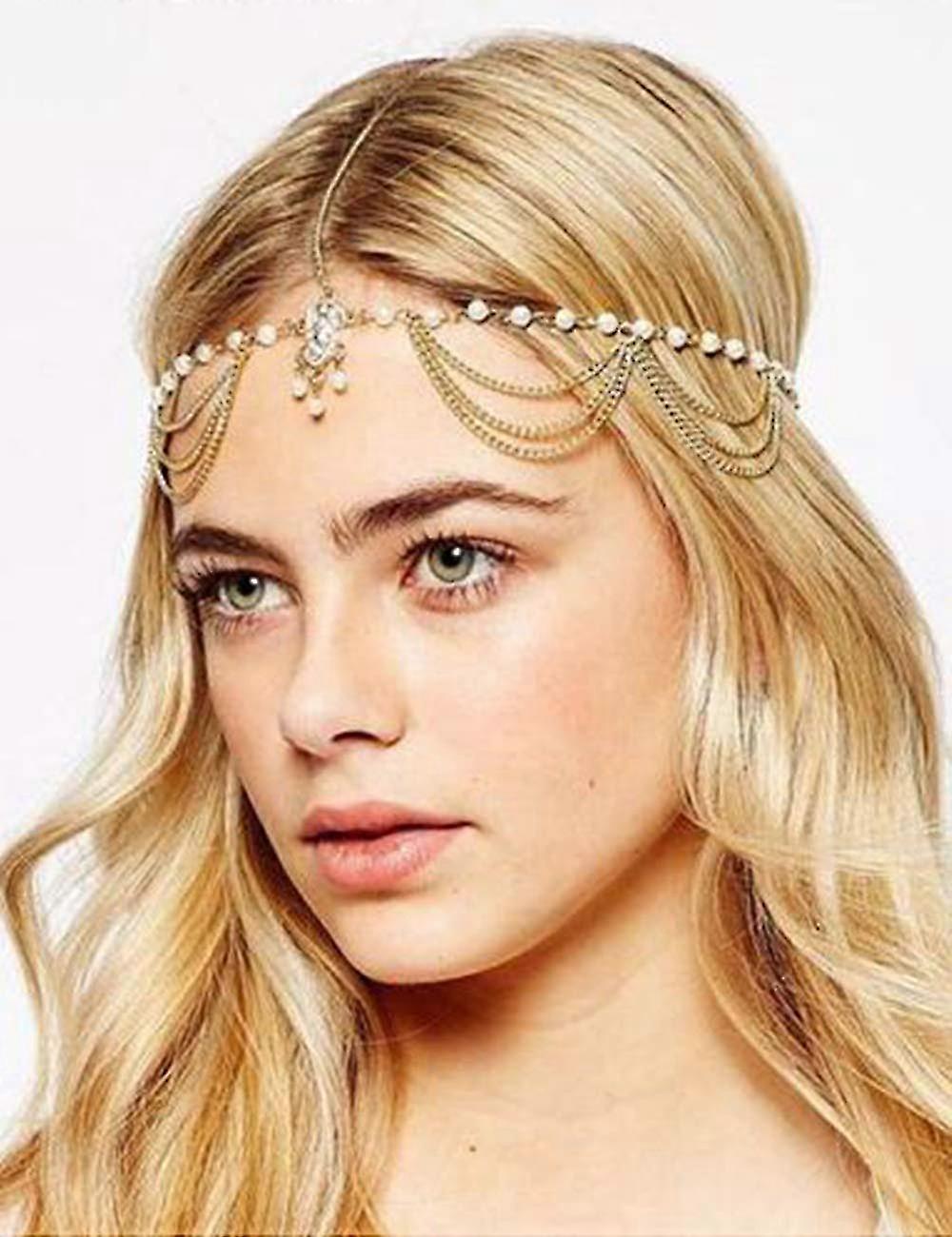Dainty Women's Head Chain Gold Rhinestone Crystal Bridal Head