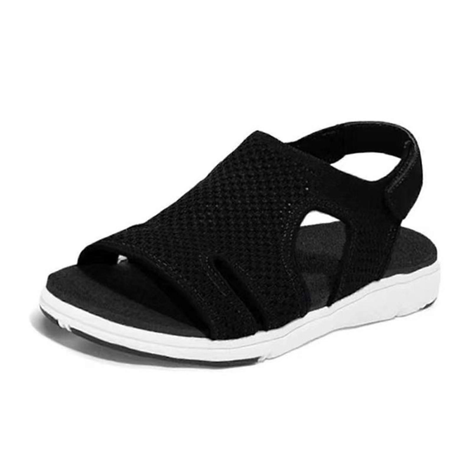 Women Summer Open Toe Sandals Breathable Knitting Shoes Hook & Loop Closure