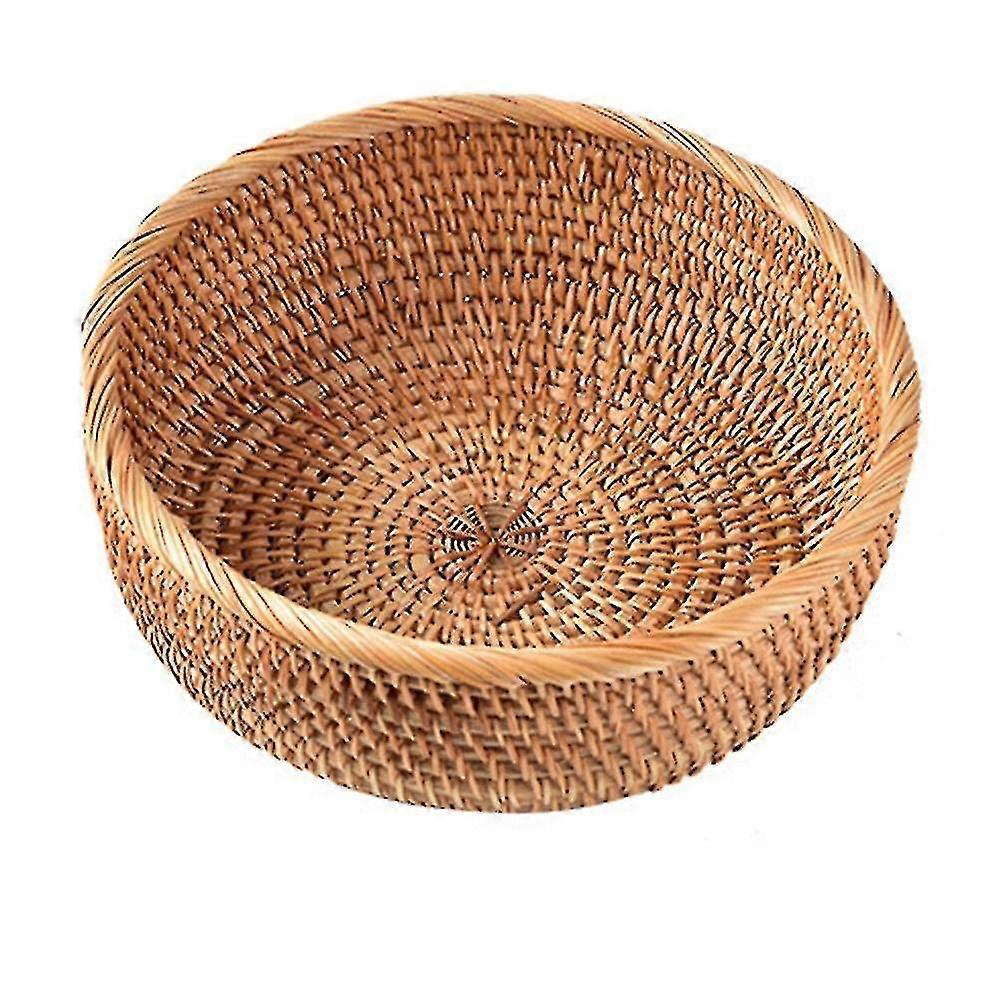 Round Rattan Wicker Fruit Tea Bread Storage Box - Hand-woven