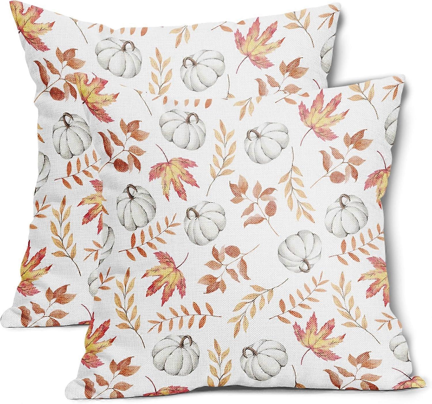 أوراق الخريف واليقطين وسادة يغطي 16x16 بوصة الخريف ورقة القيقب عيد الشكر القطن الكتان الزخرفية رمي وسادة غطاء غطاء وسادة مجموعة من 2 للسرير