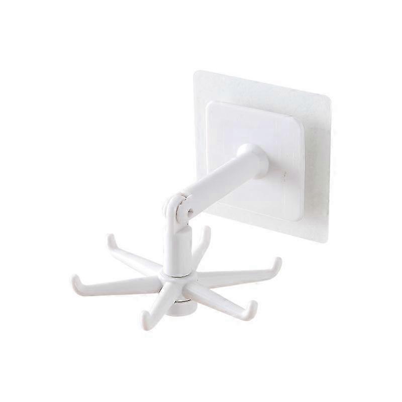 (white) 360 Rotating Folding Hooks No Holes Wall Mount Shelf Waterproof Multi-Function Hanging Home Bathroom Kitchen