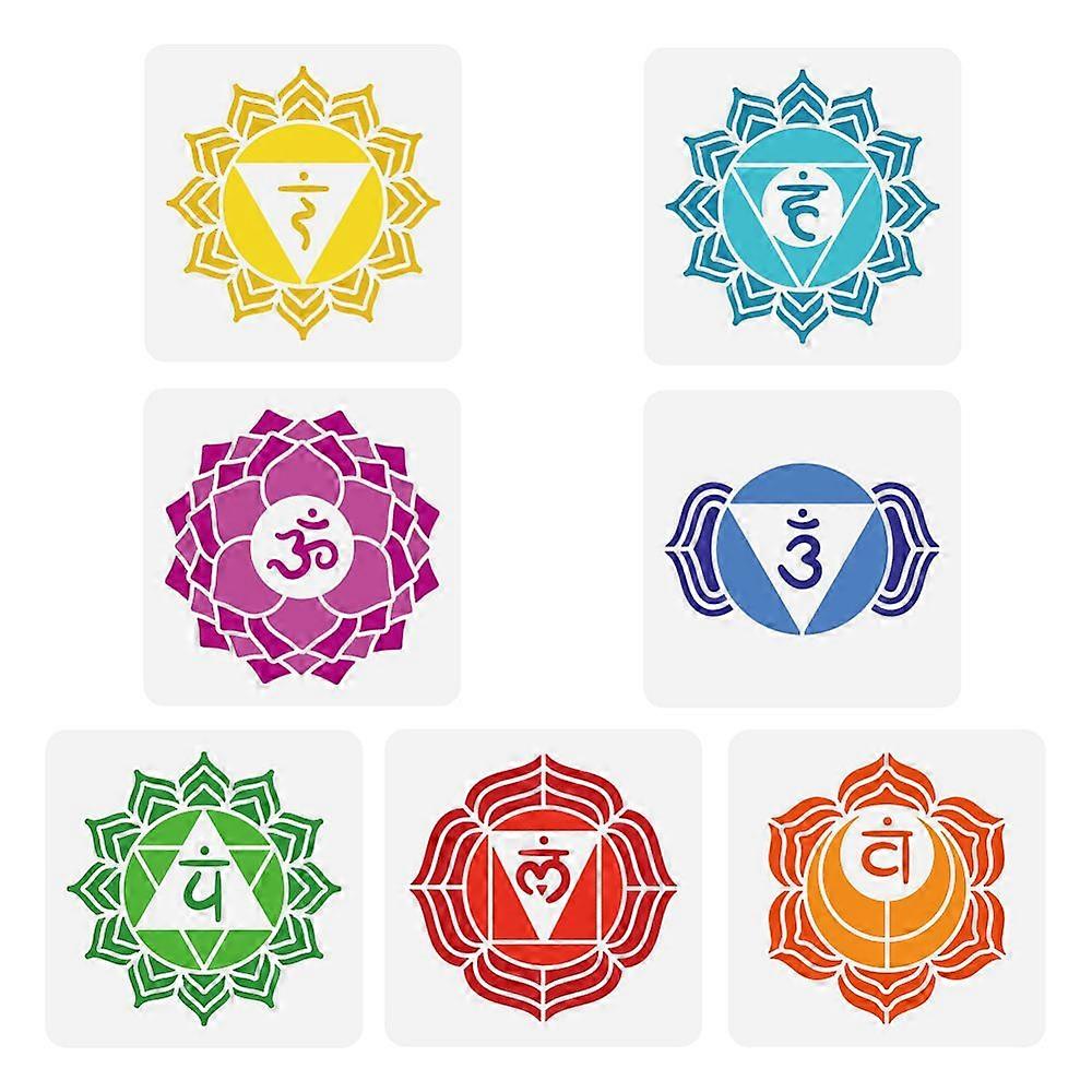 Chakra PET Hollow Out Drawing Painting Stencils for DIY Scrapbook Photo Album Flower 150x150mm 7pcs/set