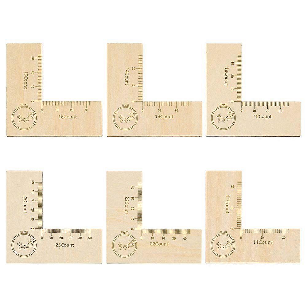 1 ensemble de règle de mesure au point de croix en bois forme L amande blanchie 10.16x10.16x0.3cm 6pcs/set