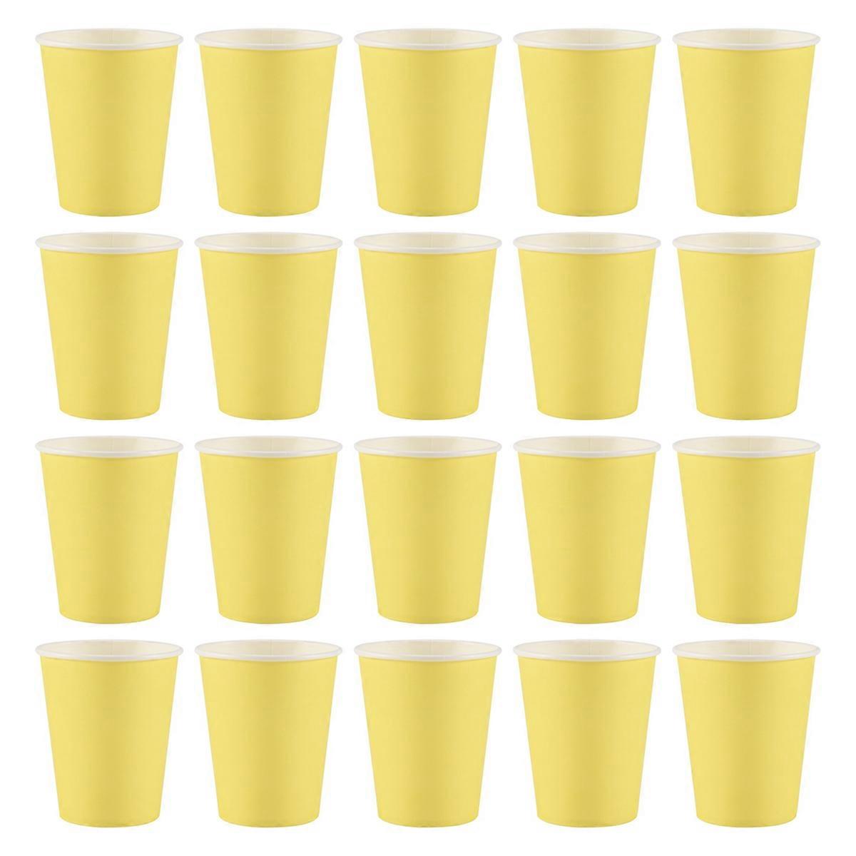 20 Paper Cups (9oz) - Plain Solid Colours Birthday Tableware Catering(yellow)