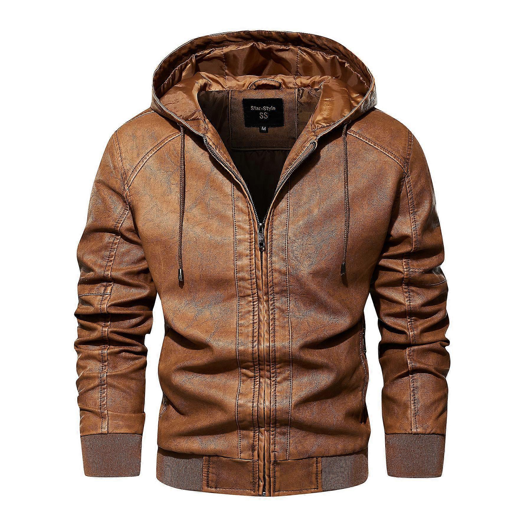 Men's washable leather coat spring and autumn coat in solid color
