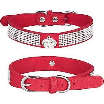 Rhinestones Dog Cat Collar Bling Diamond with Rhinestone Crown Decoration for Small Medium Large Dogs (Red, S) Red S