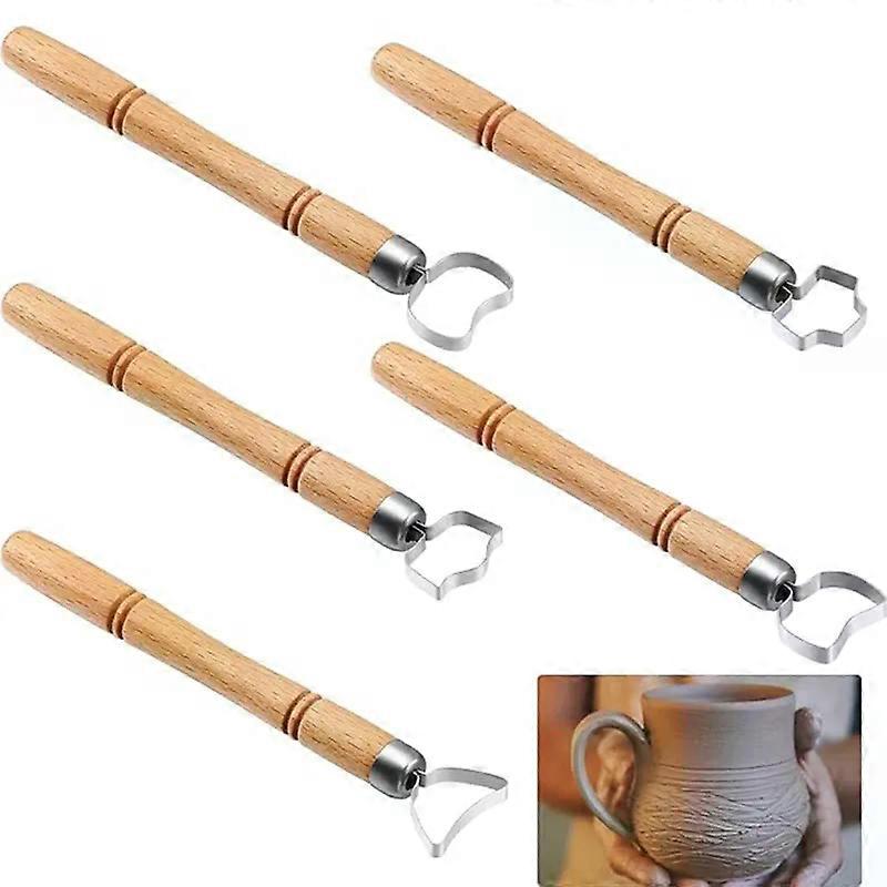 5 Pcs/Set Pottery Handle Shaping Tools Set Tea Cup Water Glass Handle Carving Scraper DIY Ceramic Pot Shaping Crafting Tool Kit