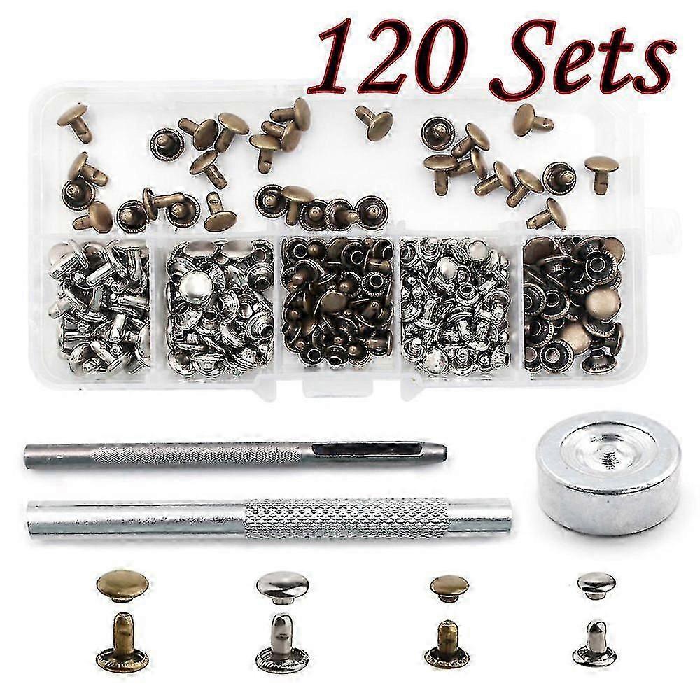 120 Sets Leather Rivets With Fixing Tool Kit Double Cap Rivet Metal Studs