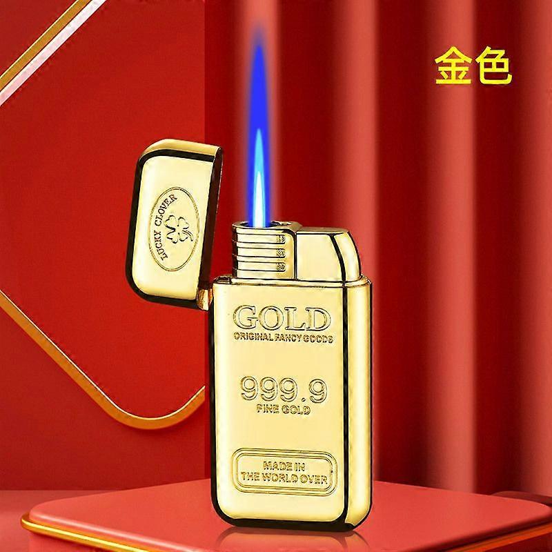 Same Style Gold Bar Shape Metal Inflatable Windproof Torch Lighter Creative Personality Blue Flame Igniter