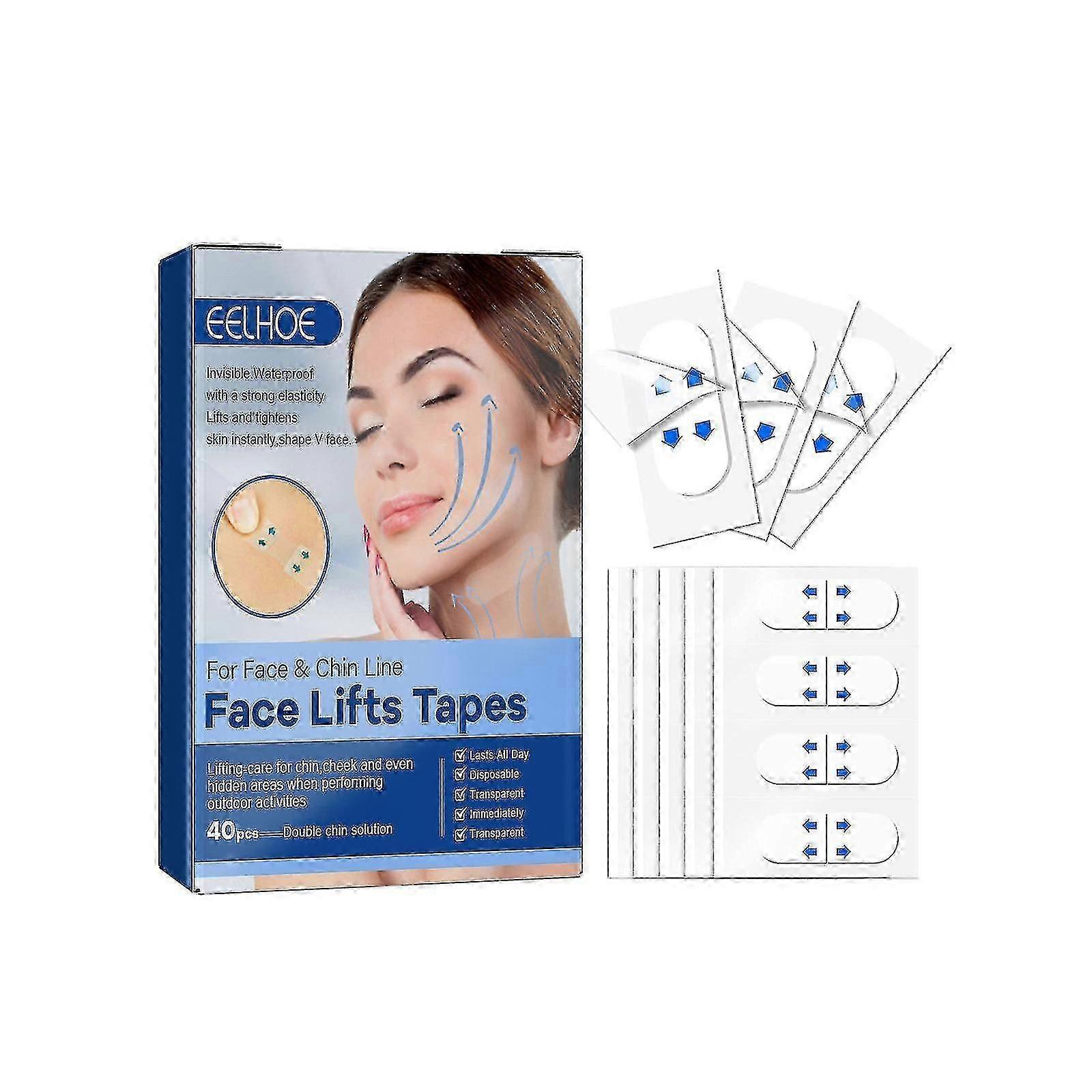 EELHOE 40pcs V Face Invisible Tape Face Lifting Firming Adhevise Tape Skin-friendly Soft Elastic Waterproof Lasting Lifting Patch