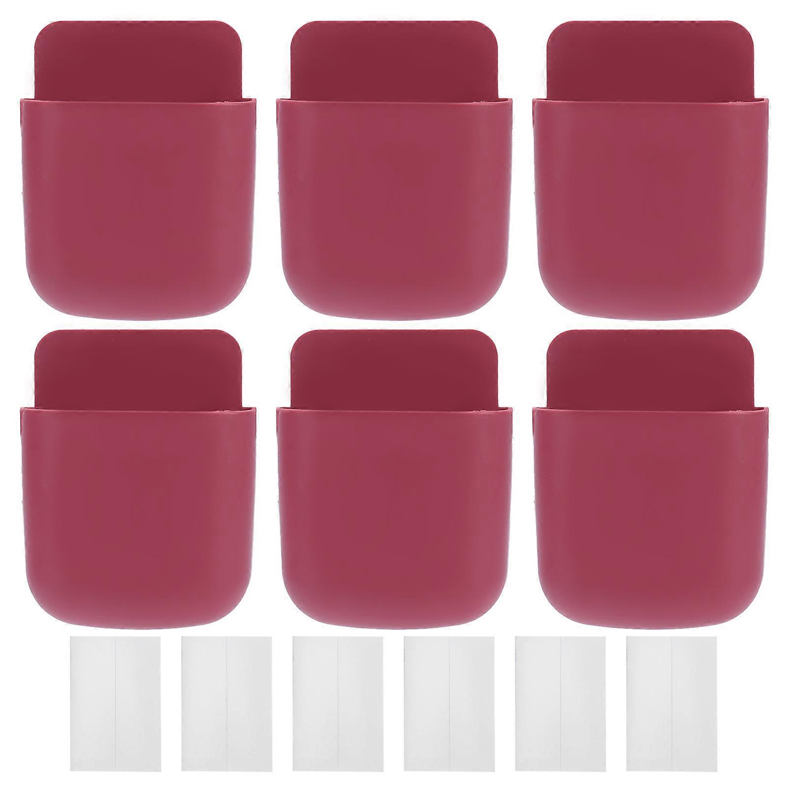 6 Set Wall Mounted Phone Storage Box Organizer for Home Bedside School Use, Red, Durable Design, Easy Installation