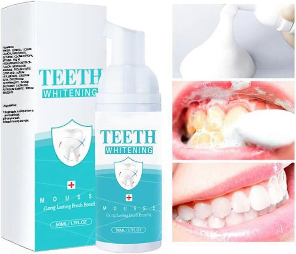 50ml Teeth Whitening Mousse Foam Refreshing Breath Deep Cleaning Toothpaste, Fresh Breath, Travel Friendly, Easy to Use