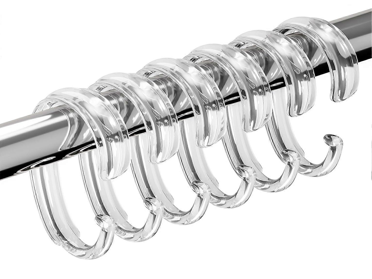 Shower Curtain Hooks 12-Pack Clear, Smooth Sliding, Anti-Drop Design For Bathroom
