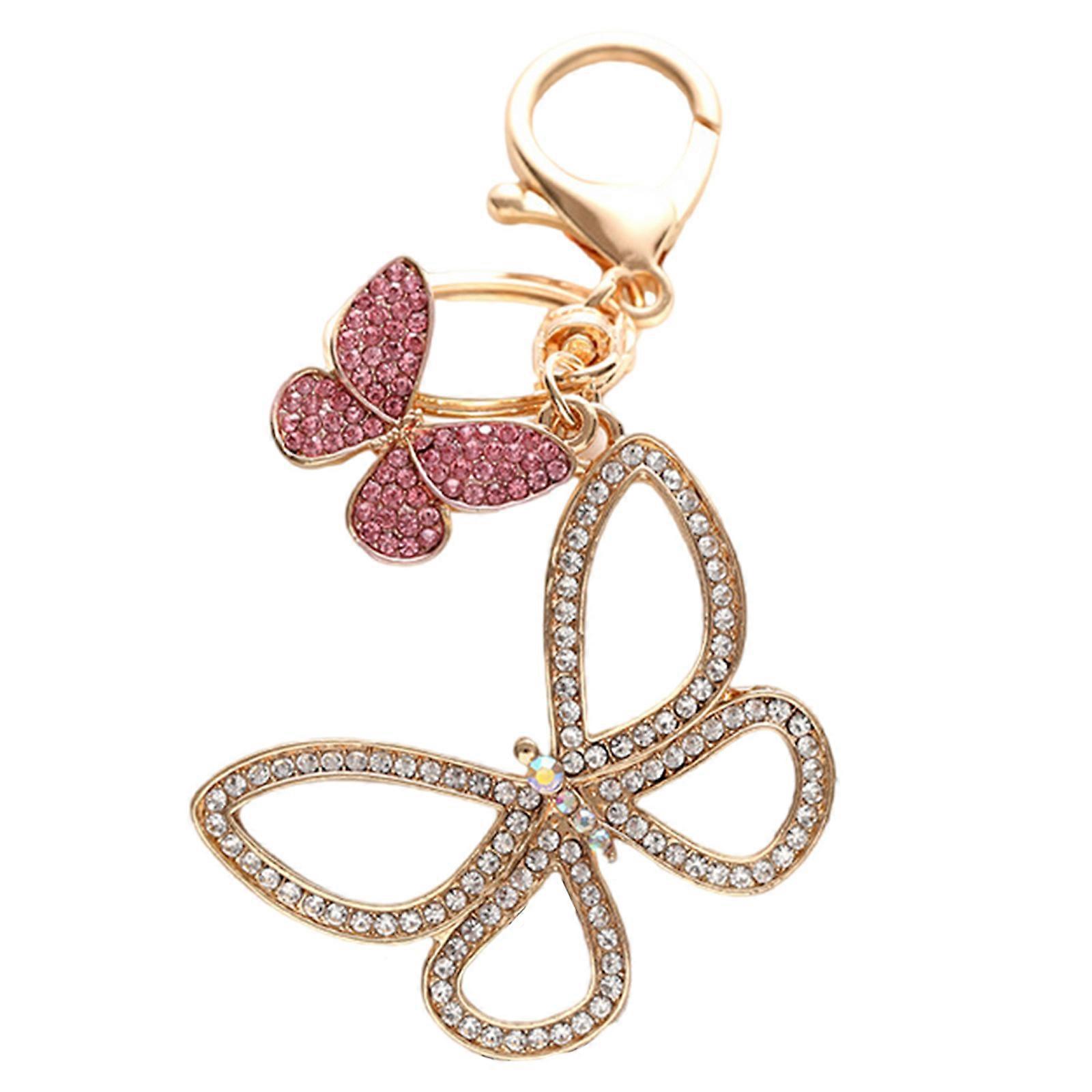 Hollow out Butterfly Keychain Colorful Key Pendant Rhinestones Butterfly Charm Keyring Fashionable Key Chain Ornament  White