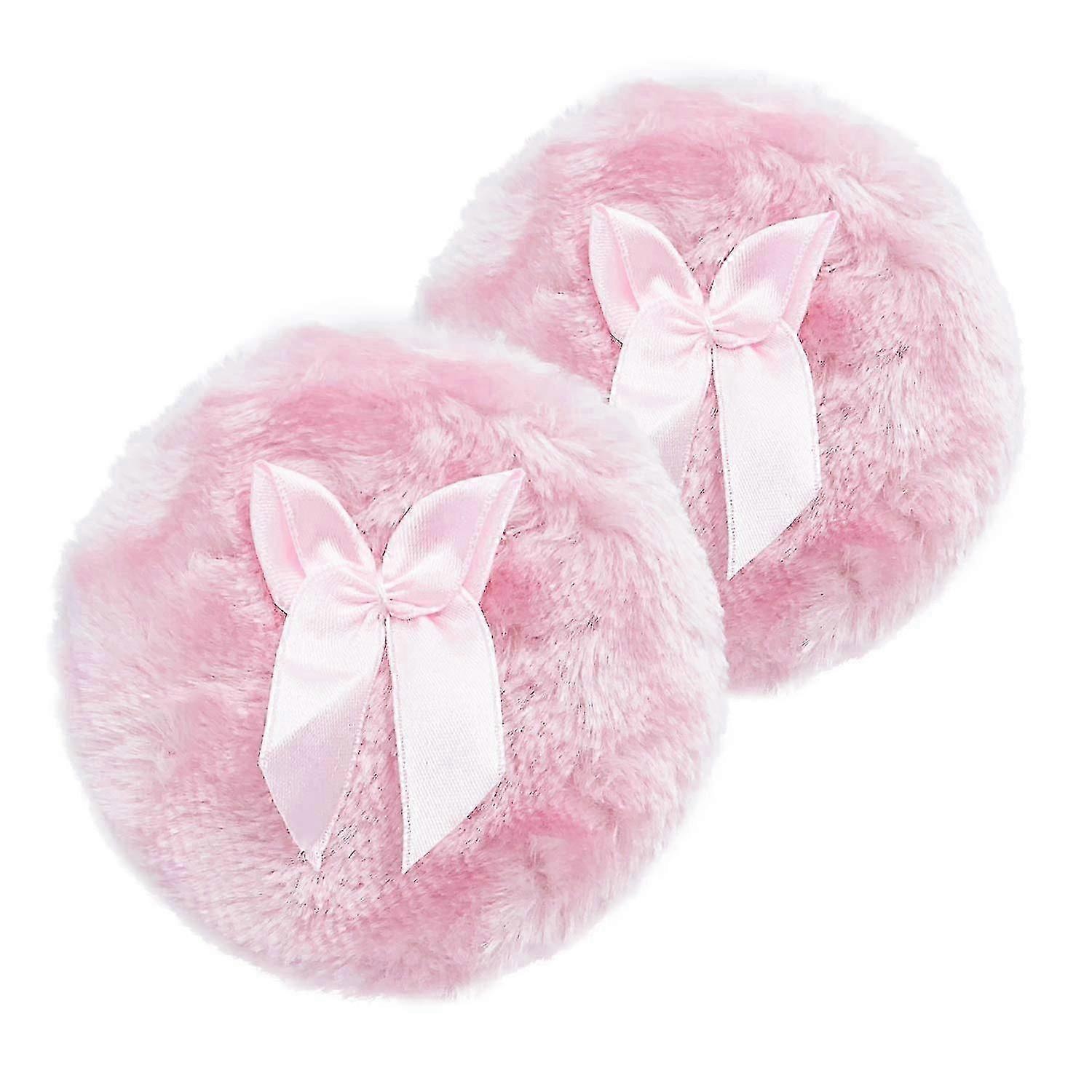 Large Body Powder Puff, Soft And Furry Puff With Ribbon Handle, Suitable For Most People,set Of 2 ,4 Inch(pink)