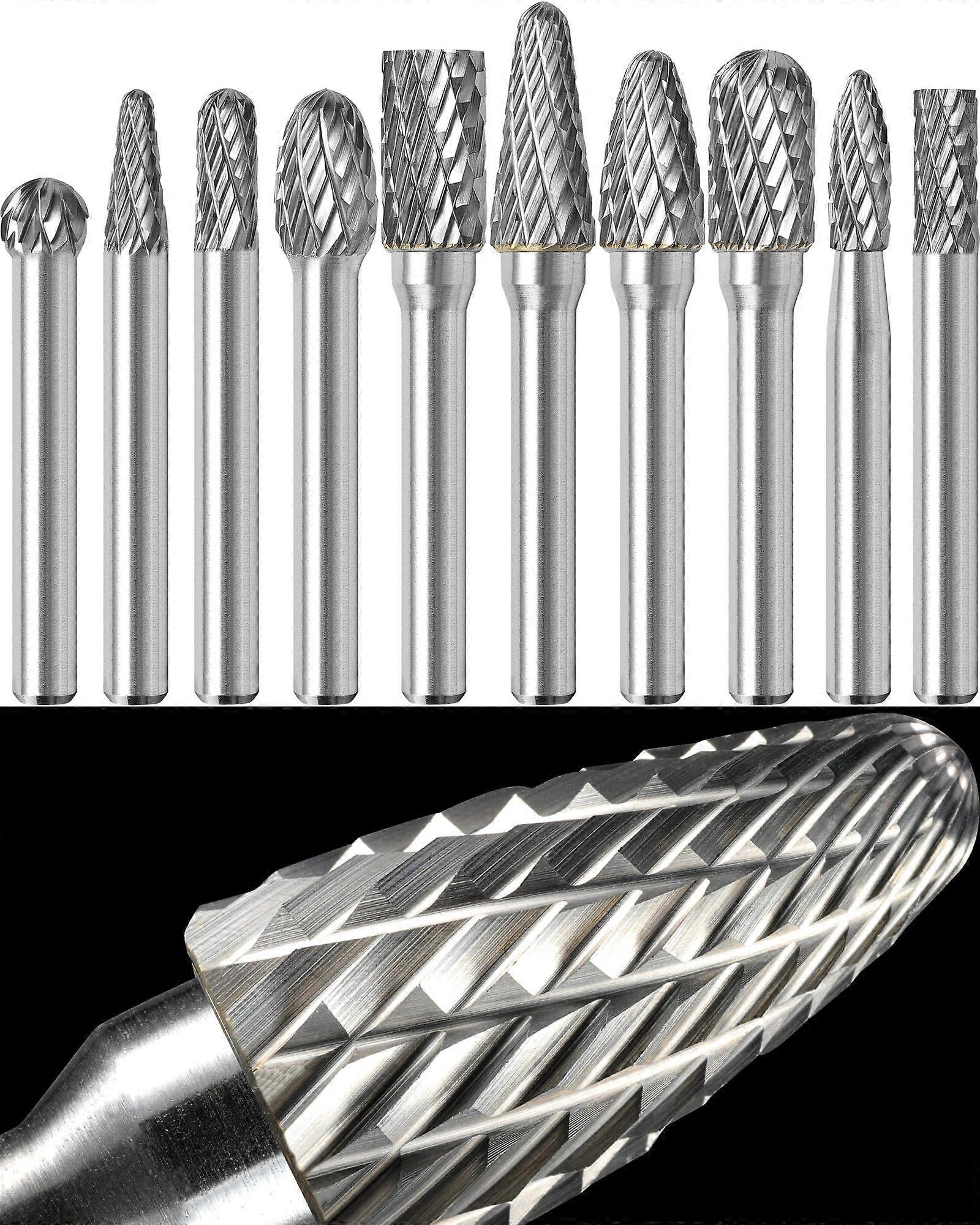 10 Pcs Carbide Burr Set for Grinding and Deburring 1/4 Inch Shank Max Head Diameter 10mm Durable Rotary Tool Bits